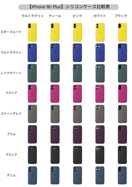 MagSafe対応iPhone 16/Plus シリコンケースの全カラー組み合わせ・比較表【Apple純正スマホケース】